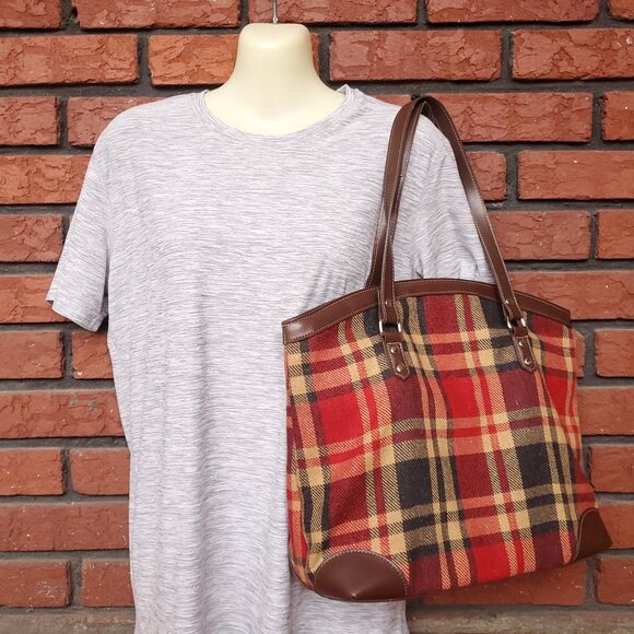 Old Country Road Wool Plaid Purse Red Beige Black Preppy Shoulder Bag Handbag - Picture 4 of 10